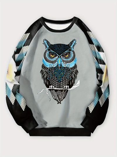 Owl Geometric Print Plus Size Casual Sweatshirt: Stylish and Cozy Plus Size Women's Clothing for Fall/Winter