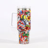 40oz Colorful Graffiti Skull Print Stainless Steel Leakproof Tumbler, Insulation Water Car Cup With Lid Straw For Outdoor Camping, Hiking, Driving, Birthday Gift