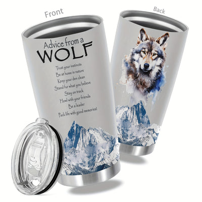 20oz Wild Spirit Stainless Steel Wolf Cup - Double-Wall Vacuum Insulated Tumbler for Travel, Perfect Gift for Loved Ones