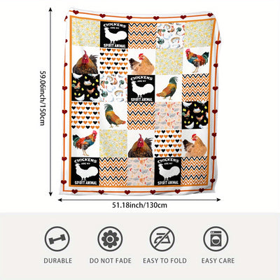 Cozy Soft Heart & Rooster Pattern Blanket - Perfect Gift for Bed, Couch, Sofa, Travel, Camping!