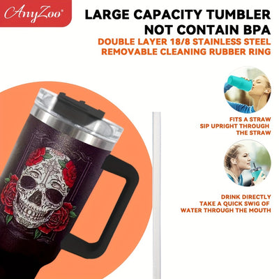 40Oz Halloween Horror Skull Tumbler, Portable Drinking Cups, For Car, Home, Office, Summer Drinkware, Travel Accessories, Home Kitchen Items, Halloween Birthday Gifts