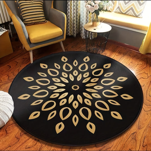Ethnic Mandala Circular Carpet: Soft and Luxurious Crystal Velvet Floor Mat for Balcony, Coffee Table, and Living Room Décor