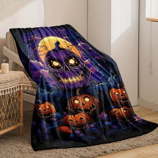 Spook-tacular Pumpkin Print Flannel Blanket: The Perfect Cozy Addition for Halloween Decor and All-Season Comfort