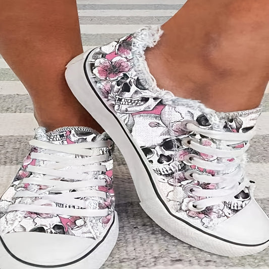 Halloween Skull Pattern Canvas Shoes - Low-Top, Non-Slip, Lightweight and Comfortable Casual Footwear