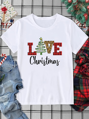 Festive Fun: Love Christmas Cartoon Alphabet Graphic T-Shirt - Men's Casual Crew Neck Tee