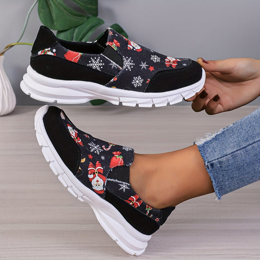 Womens Cartoon Santa Claus Print Sneakers: Festive and Stylish Comfy Shoes for Christmas
