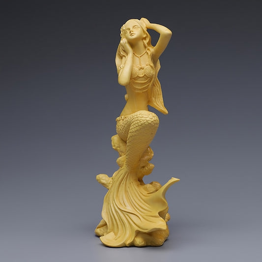 Enchanting Mystique: Boxwood Wood Carving Mermaid - Captivating Human Body Art and Mesmerizing Wood Decoration