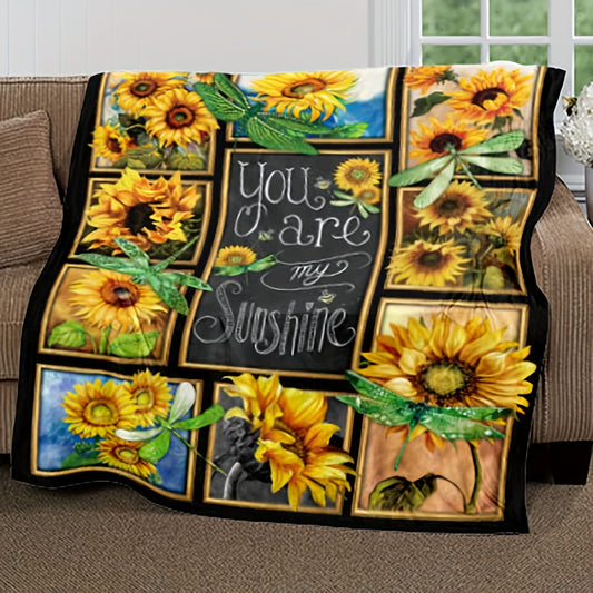 Dreamy Dragonfly and Sunflower Print Blanket: A Warm and Cozy Addition for Office, Couch, Bed, or Sofa