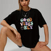 Smiling Flower Power: Women's Summer Graphic Tee with a Cartoony Twist