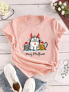 Casual and Chic: Women's Cartoon Cat Print Crew Neck T-Shirt – Perfect for Spring and Summer