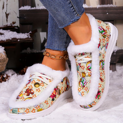 Winter Wonderland Style Snow Boots: Festive Snowman Patterns with Christmas Ball Bell Embellishments for Ladies