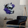 Enchanting Purple Flower & Moon Skull Metal Wall Art: A Striking Décor for Your Home or Office