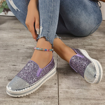 Sparkle and Shine in These Rhinestone Glitter Loafers: The Perfect Fashionable and Comfortable Slip-On Shoes for Women