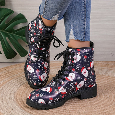 Festive Footwear: Women's Santa Claus Print Short Boots for a Stylish Christmas