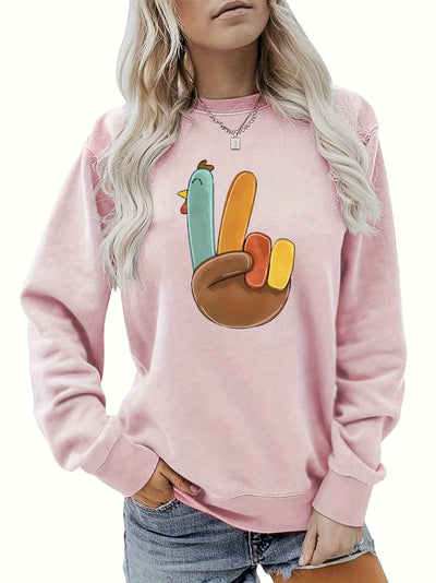 Fun and Feathery: Plus Size Casual Sweatshirt with Funny Chicken Gesture Print