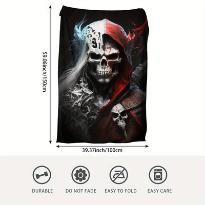 Skull Horror Print Flannel Blanket: Warm and Cozy Bed Blanket for Couch, Bed, Sofa, Office, and Camping