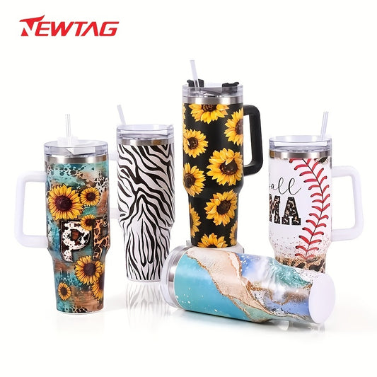 This 40oz tumbler is constructed with durable 304 stainless steel material to ensure maximum insulation, keeping your drinks cold for up to 8 hours. It features a colorful flower pattern exterior and comes with a portable straw for on-the-go convenience. Perfect for outdoor camping, driving and traveling.