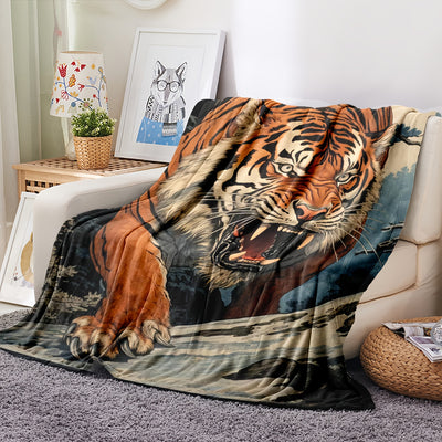 Cozy Tiger Print Flannel Blanket: The Perfect Nap and Travel Companion for Every Season