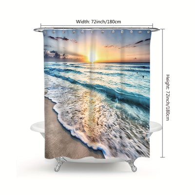 Transform Your Bathroom with the Stunning Beach Landscape Shower Curtain - Waterproof, Mildew-Proof, and Polyester Bath Curtain