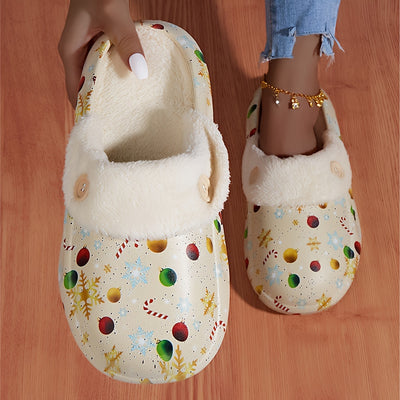 Festive Comfort: Warm Christmas Pattern Slippers – Cozy Slip-On Plush-Lined Shoes for Indoor Bliss