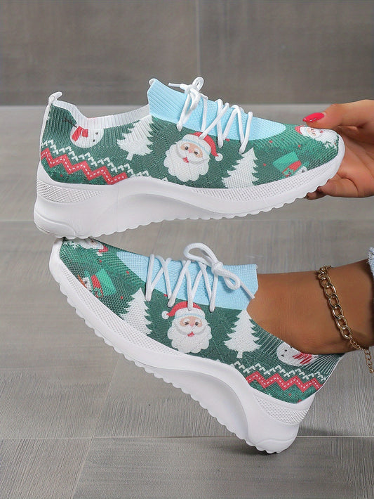 Stay stylishly festive this Christmas season with these festive women's cartoon Santa Claus print sneakers. Crafted with comfortable and breathable material, these colorful sneakers are perfect for adding a festive touch to any outfit.