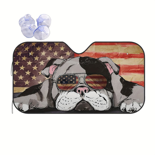 Show Your American Pride with our Foldable Car Windshield Sunshade Featuring the American Flag and Dog Design - Perfect Car Accessory for Sun Protection