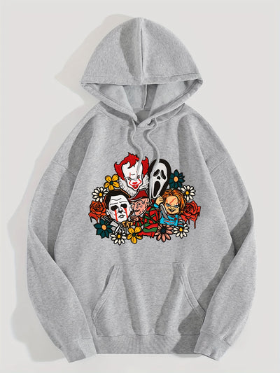 Fear-infused Style: Women's Horror Movie Print Hoodie - Embrace the Chills This Winter-Fall Season!