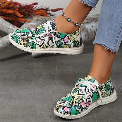 Express Your Artistic Side with Women's Graffiti Pattern Shoes: Slip-On, Low Top Lace-Up, Non-Slip Canvas Shoes - Lightweight & Comfy