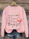 Flamboyant Flamingo: Women's Casual Crew Neck Sweatshirt with Drop Shoulder Design