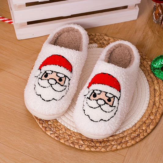 Cozy Cartoon Santa Claus Print Slippers: Cute and Warm Home Shoes for Christmas