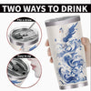 20oz Blue and White Phoenix Insulated Cup: Ice Barricade Cup, Double Layer Stainless Steel Car Cup, Straw Cup, Coffee Cup