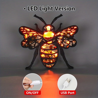 Bee 3D Wooden Art Carving: A Charming Home Decoration and Unique Holiday Gift with Artistic Night Light - Perfect for Mother's Day!