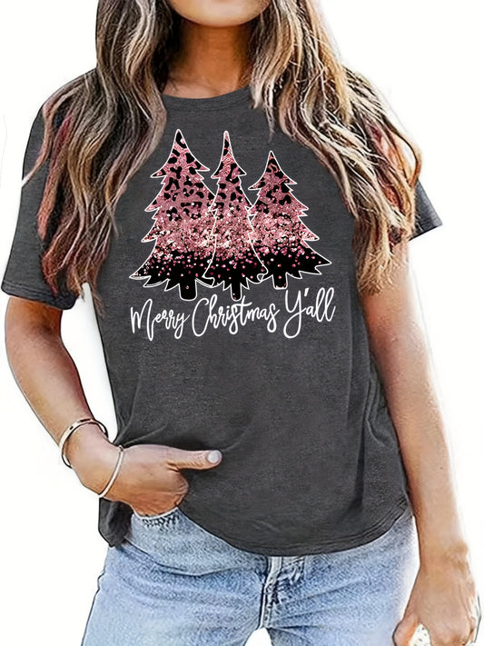 This Festive Flair t-shirt provides an extra-special touch for your Spring/Summer wardrobe with its Christmas Tree print. This short-sleeve top has a crew neckline and a comfortable fit, perfect for daily casual wear.