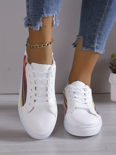 Versatile Low-Top Colorblock Casual Sneakers: Stylish Lace-Up Skate Shoes for Women