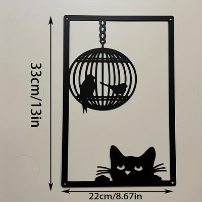 Artistic Harmony: Cat and Bird Metal Art Wall Decorations – Contemporary Minimalist Wall Art for Home, Kitchen, Bathroom, and Living Room