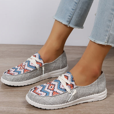 Color Geometric Style Women's Canvas Flat Loafers - Lightweight and Comfortable Walking and Casual Wear