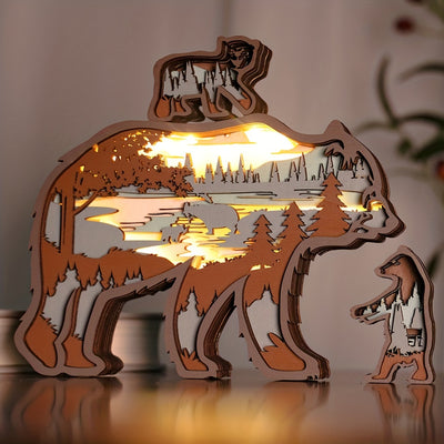 Grizzly Bear Wooden Art Carving Light: A Majestic Nighttime Companion for your Bedroom