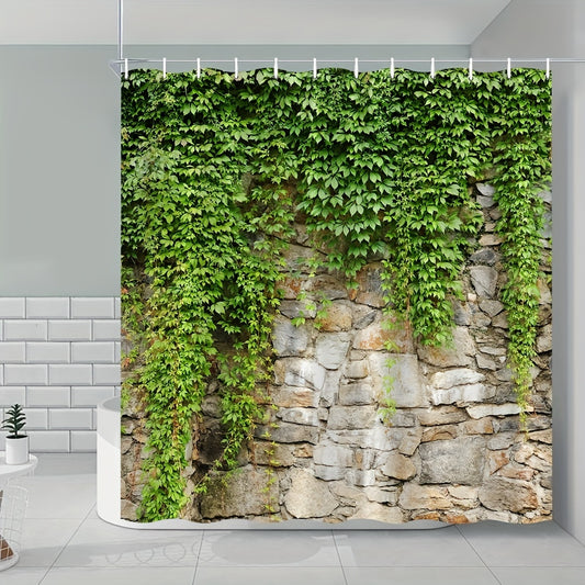 Spring Serenity: Green Leaf Bath Curtain for a Refreshing Bathroom Oasis