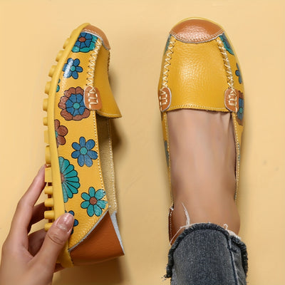 Stylish Women's Casual Yellow Flat Shoes with Flower Patterns: Lightweight and Comfortable Low Top Design