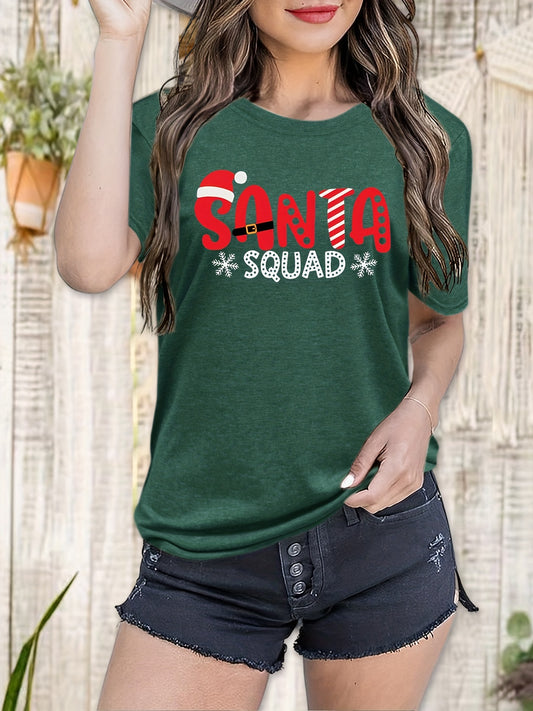 This Santa Squad Snowflake Print Tshirt is perfect for casual chic occasions. The bold and colorful snowflake print will add an instant touch of graceful elegance to your wardrobe. The comfortable fabric and relaxed fit make it perfect for any event.
