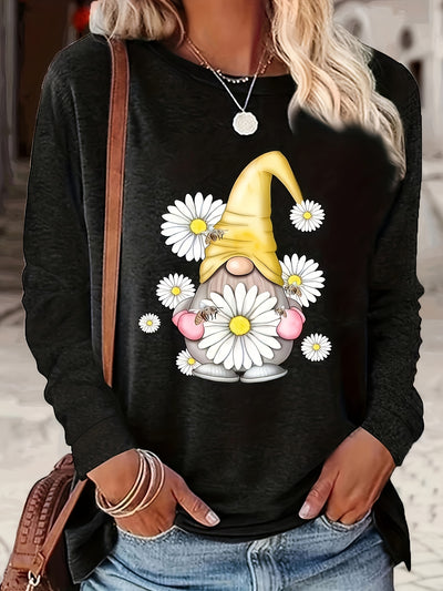 Charming and Playful: Women's Plus Size Casual T-Shirt with Cute Cartoon Figure Print