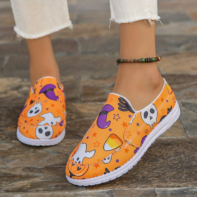 Pumpkin Ghost Cartoon Women's Canvas Shoes - Slip-On Shoes for Casual Outdoor Travel