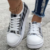 Lightweight and Stylish: Women's Plaid Canvas Sneakers with Raw Trim - Casual and Comfortable Low-Top Flat Shoes for Everyday Wear