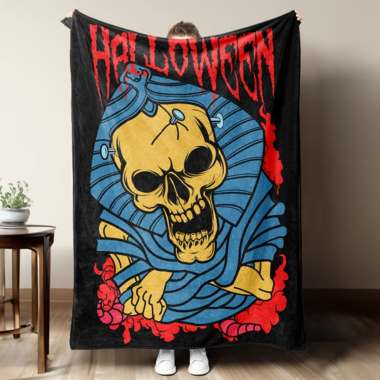 This flannel blanket is perfect for all seasons and occasions. Keep warm with its cozy fabric, or take it along for camping and travel. The printed Halloween skull illustration will make your space spookier and delightful!