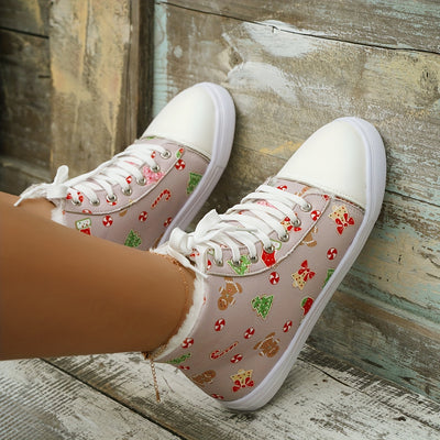 Festive Comfort: Women's Christmas Print Canvas Shoes – Casual, Plush-Lined High Tops for Outdoor Enjoyment