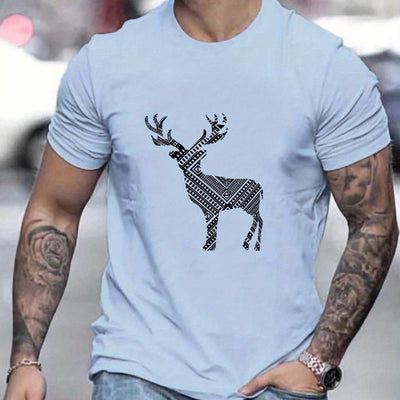 Christmas Deer Creative Pattern Men's T-Shirt: A Stylish Crew Neck Top for Outdoor Summer Wear