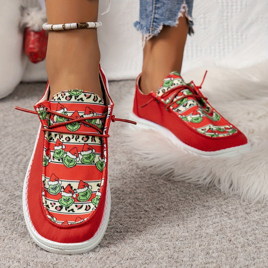Upgrade your holiday style with these cute and festive women's cartoon Grinch pattern loafers. These slip-on shoes are made from lightweight canvas, ensuring long-term comfort and easy wear all season long. The cartoon design adds extra cheer to your wardrobe.