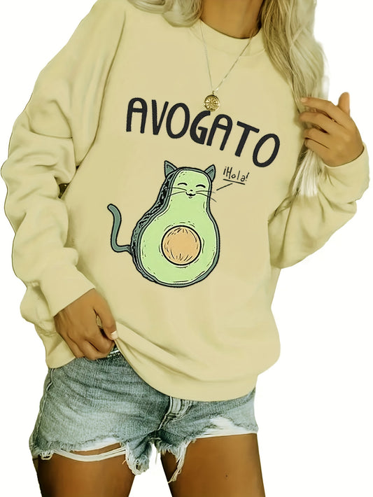 Stay comfortable and cute with the Avogato Love Cute Cat Print Sweatshirt. This casual long sleeve crew neck sweater features a fun cat print, making it the perfect choice for pet lovers