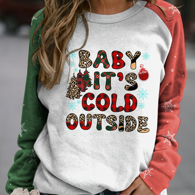 Stay Cozy and Festive: Women's Plus Size Christmas Casual Sweatshirt with Snowflake Plaid and Letter Print