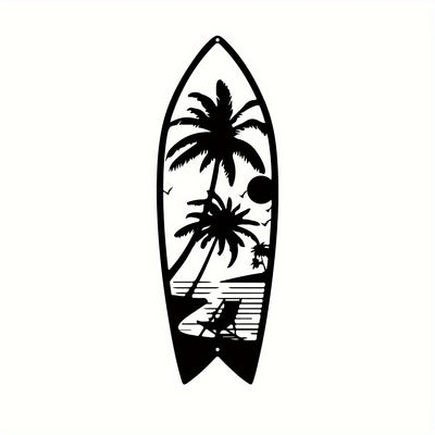 Coastal Vibes: Metal Surfboard Wall Decor - Summer Metal Turtle, Palm Tree & Surfboard Beach Sign - Enhance Your Indoor & Outdoor Space with Coastal Metal Wall Art